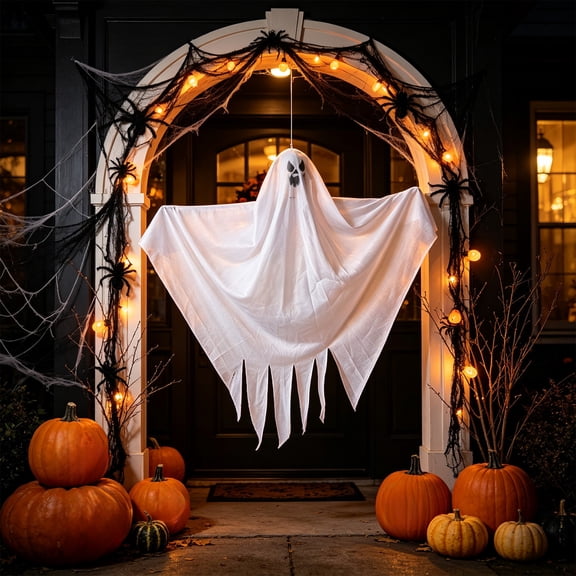 Halloween Hanging Ghost Decoration, Cute Floating Ghost Wall Decor Easy Hanging Reusable Spooky Party Ornament, Outdoor Yard Porch Door Window Decor for Halloween Party Hauntedy Houses