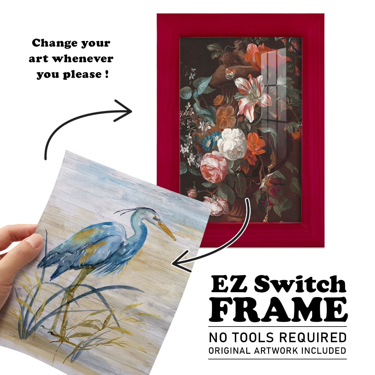 Blue Heron I -Framed Print w/glass-Cherry Red