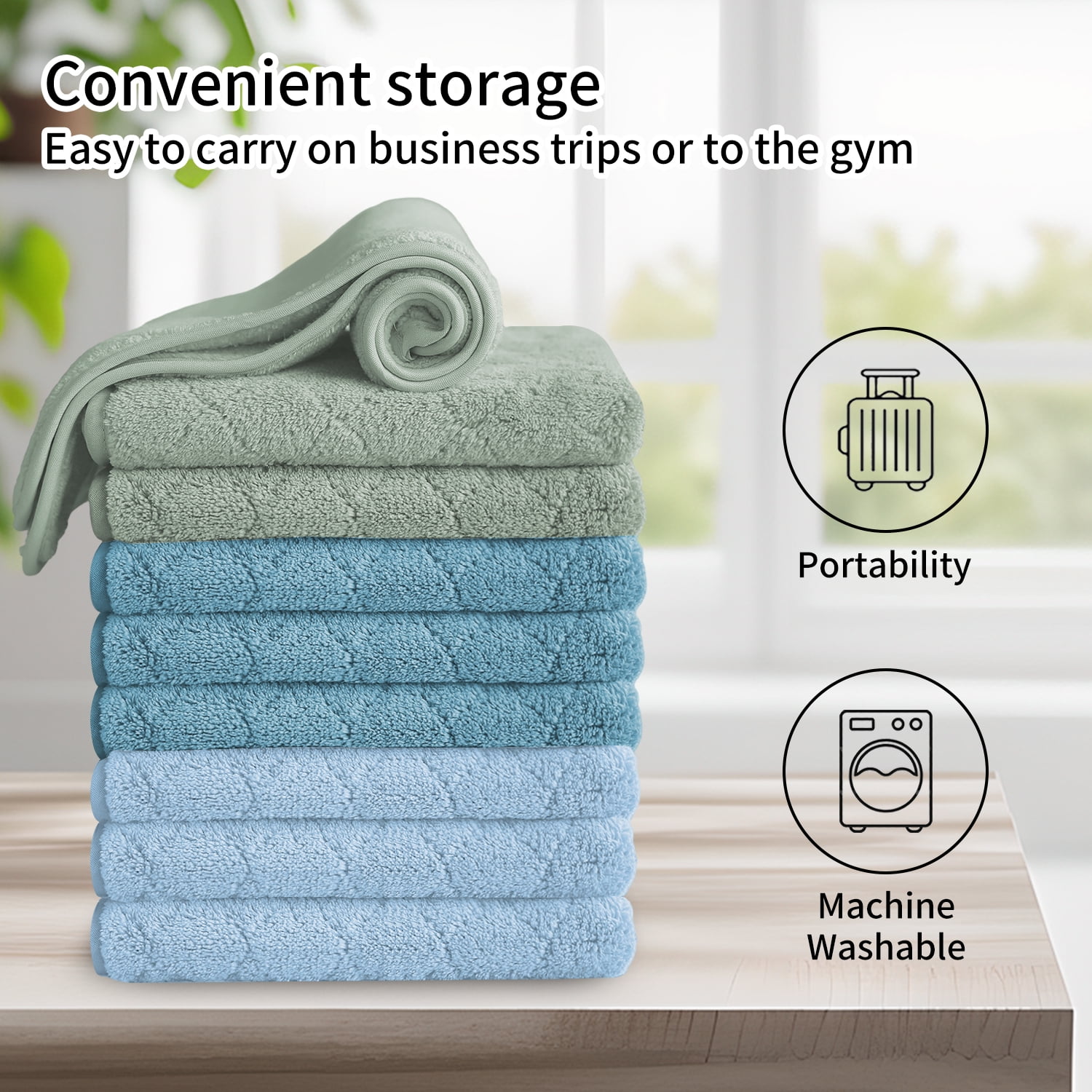 Jessy Home 12 Pack Blue Turquoise Green Washcloths for Bathroom 13"x13" Ultra Soft Hand Face Towels