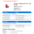 thumbnail image 2 of Oil Filter - Compatible with 1995 - 2004 UD 2300 1996 1997 1998 1999 2000 2001 2002 2003, 2 of 2