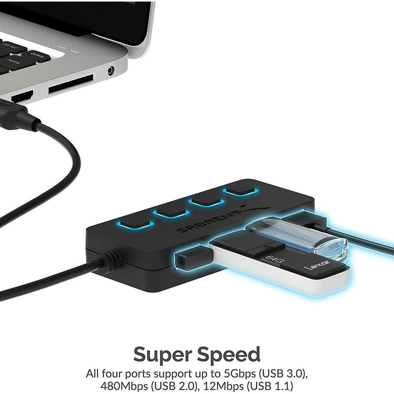 Sabrent 4-Port USB 3.0 Hub with Individual LED Lit Power Switches, Included  5V/2.5A Power Adapter (HB-UMP3) 