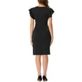 thumbnail image 3 of INSPIRE CHIC Women's Ruffle Sleeve V Neck Ruched Front Elegant Work Sheath Bodycon Dresses L Black, 3 of 5