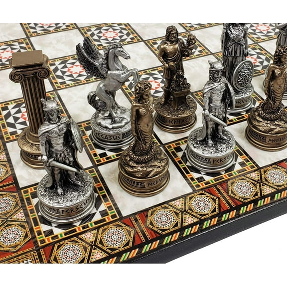 Greek Mythology Olympus Gods Chess Set Pewter Bronze Color17" Mosaic Color Board