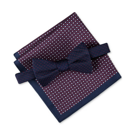 Tommy Hilfiger Mens Polka Dot Bow Tie Pocket Square Navy Red One Size