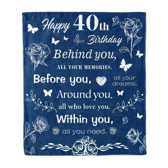 Gresahom Happy 40th Birthday Gifts Blanket, Happy 40th Birthday Decorations for Women/Her/Men/Him Throw Blanket, 40th Birthday Gifts Ideas Blanket " Navy blue(30"x40")