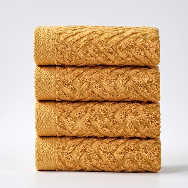 XmhyTop-A 4 toallas de 34 x 74 cm, suaves de algodón, absorbentes, para uso diario y limpieza facial, color amarillo.