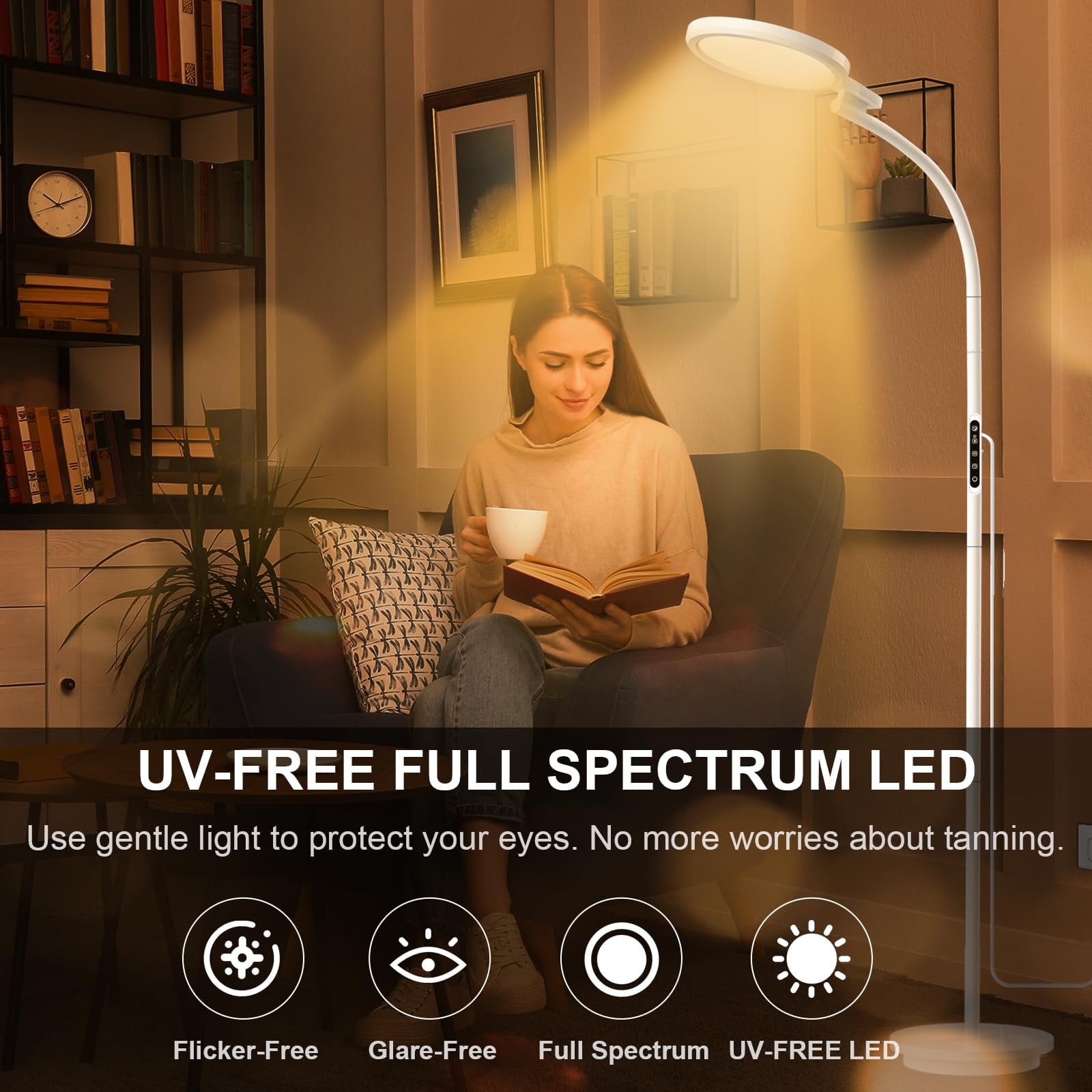 Sun Light Therapy Lamp, UV-Free Light Therapy, 10000 Lux Floor Lamp with Remote & Touch Control & 5 Brightness Levels & Timing for Reading/Office/Home
