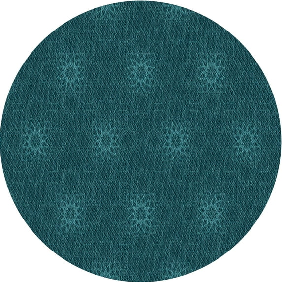 Ahgly Company Indoor Round Patterned Dark Cyan Green Area Rugs, 7' Round