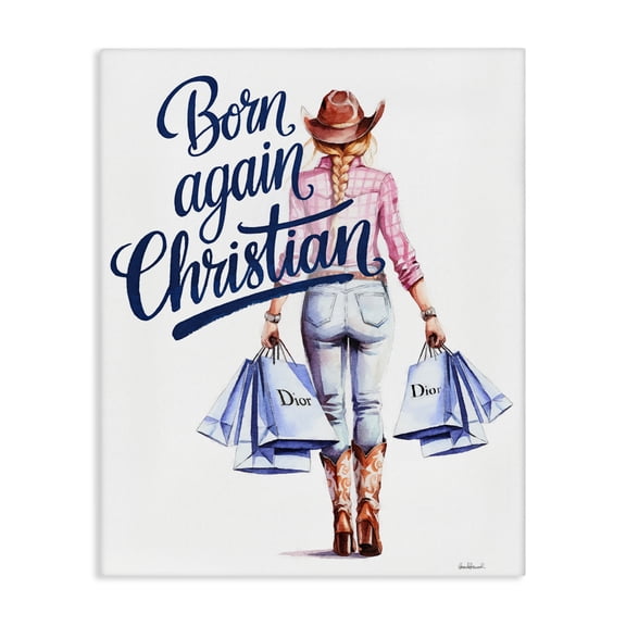 Born Again Christian Cowgirl Canvas Wall Art, design by Amanda Greenwood