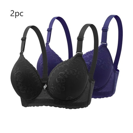 MLCDZ 2 Pack Lace Bras for Women Push Up Bralettes Full Coverage Corset Underwire Plus Size for Large Breasts with Support Sexy Minimizers Everyday Lingerie 2Pcs-Multicolor#07 40