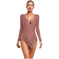 thumbnail image 1 of LiiYii Robe de Danse Latine Robes Tango Salsa Robe de Danse pour Femmes Frange Justaucorps en Strass Rose Poussiéreux L, 1 of 7