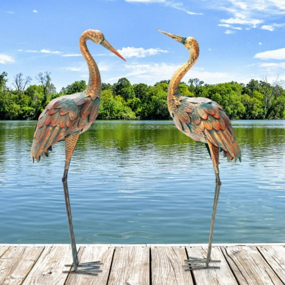 Large Crane Garden Statue Metal Heron Sculptures Outdoor Patio Yard Art Decor