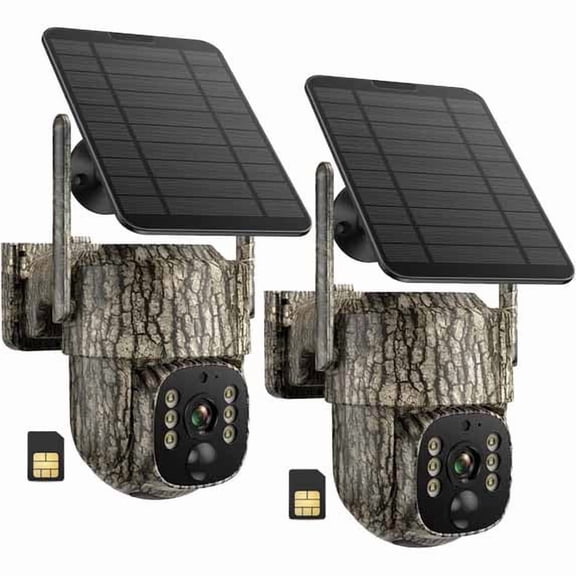 Campark Cellular Trail Camera 2 pack, 4G Built-in SIM Card Hunting Game Cam 7800mAh Solar 360° Human Auto Tracking Security Camera
