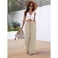 thumbnail image 4 of Wide Leg Pants for Women Drawstring Elastic Waist Trousers with Pockets Summer Vacation Clothes M, 4 of 9