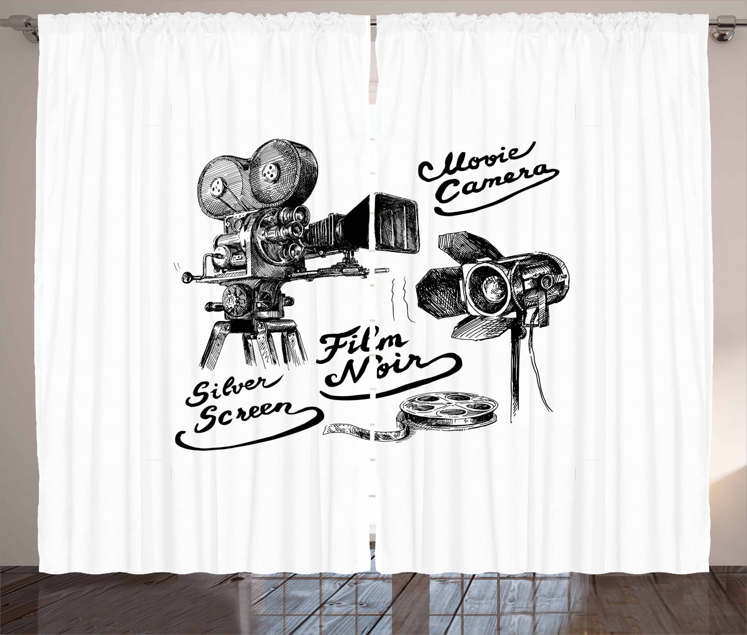 Movie Theater Curtains 2 Panels Set Cinematography Themed Artwork