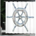 thumbnail image 4 of Ambesonne Nautical Shower Curtain, Wooden Ship Wheel, 69"Wx70"L, Blue White, 4 of 5
