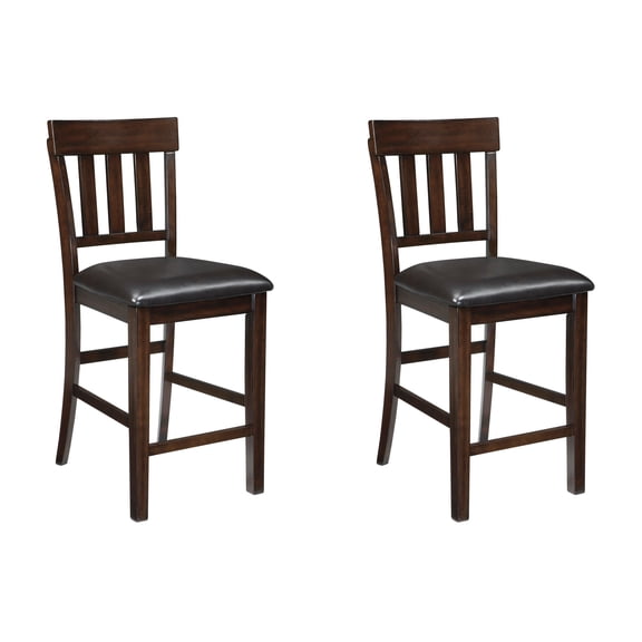 Signature Design by Ashley Haddigan Upholstered Bar Stool Set (2), Dark Brown, Counter Height Chairs with Faux Leather Seat and Wood Frame