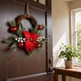 thumbnail image 6 of Bcylexb Christmas Rattan Wreaths for Front Door, 13.8" Artificial Poinsettia Wreaths with Red Ball Ornaments Hanging Door Wreath for Wall Window Porch Winter Decor, 6 of 7