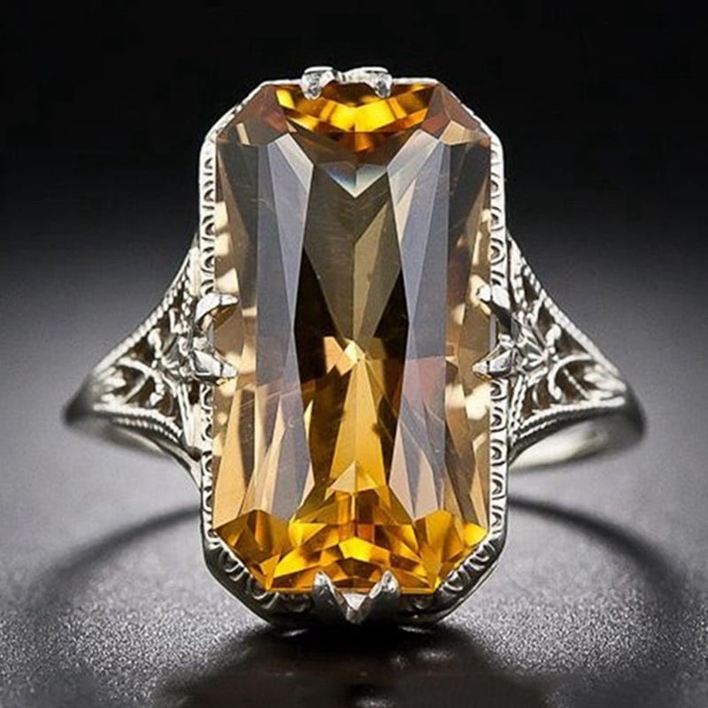 Pear Shape Vintage French Citrine Ring Ornate Sterling Silver