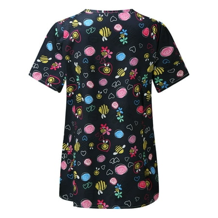 

Women Scrubs Top Nurses Clothing Working Uniform Top Care Workwear Animal Printed Fashion Short Sleeve V-Neck Top