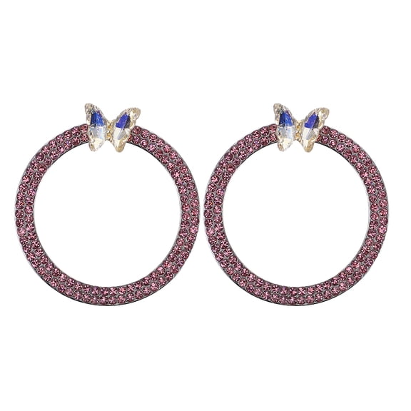 PAMINGONO 2Pcs Push Start Button Cover Car Engine Start Ring Pink Rhinestone Butterfly