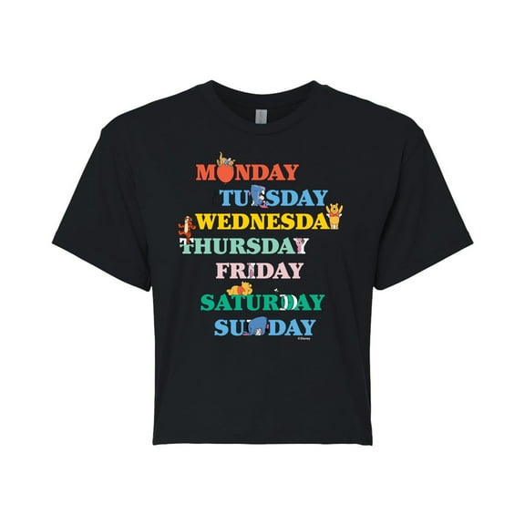 Winnie the Pooh - Days of the Week with Piglet, Tigger, Eeyore - Juniors Cropped Cotton Blend T-Shirt