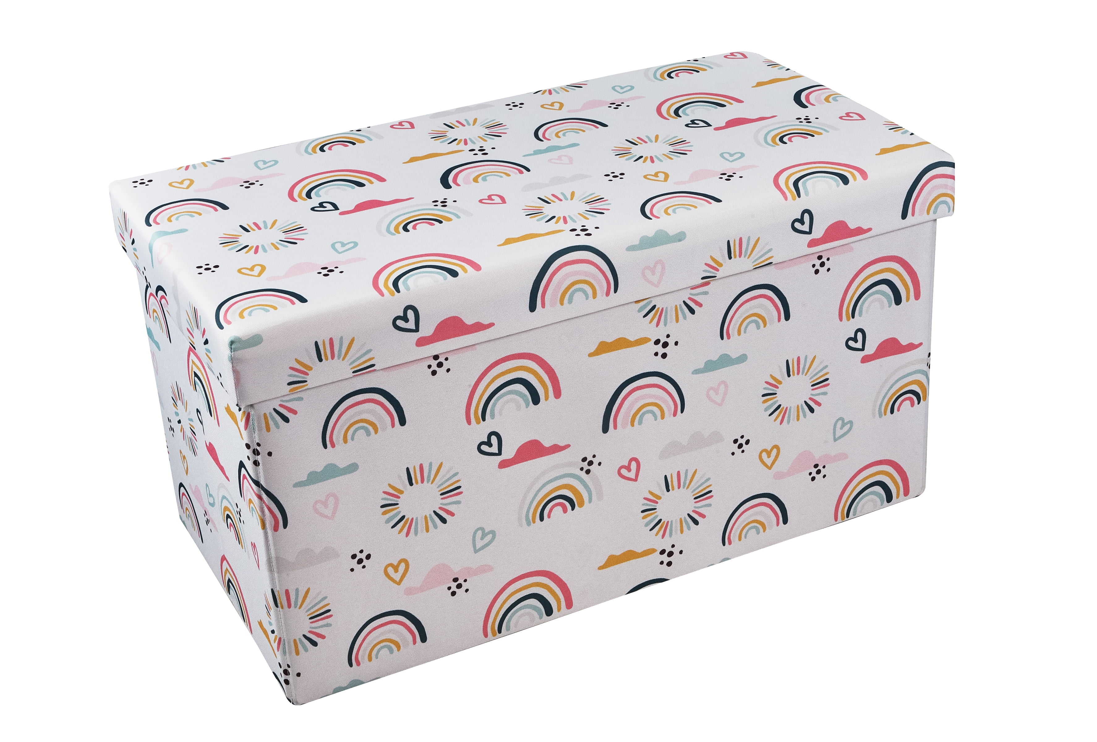 Kvell Kids Foldable Collapsible Toy Storage Chest, Rainbow and Heart Design