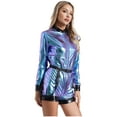 thumbnail image 5 of Eandarui Womens Metallic Shiny Astronaut Jumpsuit with Waist Belt Boyshorts Bodysuit for Halloween Blue 3XL, 5 of 7