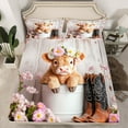 thumbnail image 2 of Homewish Kawaii Highland Cow Queen Sheet Sets,Western Cowboy Boots Flat Sheet,Pink Flower Floral Queen Fitted Sheet For Teens,Super Cozy Room Decor,4-Piece, 2 of 7