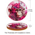 thumbnail image 3 of Monkey 6Pcs Cute Round Coasters Set, Microfiber Leather Drink Coasters for Cups, Heat Coasters for Table, 4.3x4.3in Square Coasters with Holder, Coasters for Home and Office Decor, 3 of 6