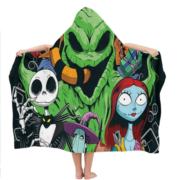 Nightmare Before Christmas Hooded Kids Beach Towels Toddler Microfiber Bath Hat Swim Cover-ups Poncho Absorbent Pool Wrap