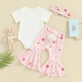 thumbnail image 3 of Bagilaanoe 3pcs Newborn Easter Outfits Baby Girl Pants Set Letter Print Short Sleeve Romper Tops + Flare Trousers + Headband 3M 6M 12M 18M Infant Casual Clothes, 3 of 8