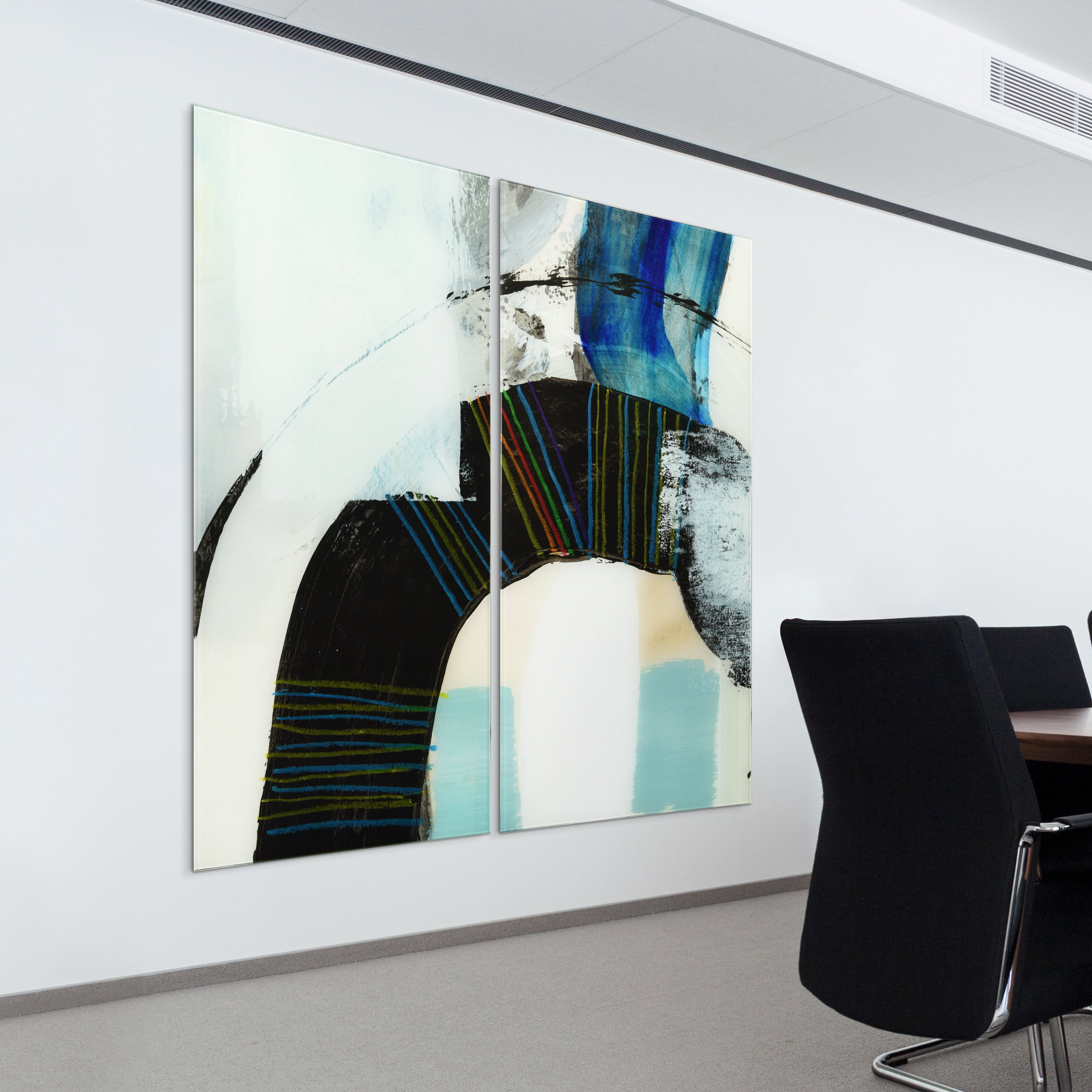 "Kabuki I AB" Frameless Free Floating Tempered Glass Panel Graphic Abstract Wall Art, 36 in x 72 in