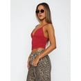 thumbnail image 6 of Women'S Deep V-Neck Ruched Crop Tank Top Slim Fit Spaghetti Straps Crop Top Red XS, 6 of 10