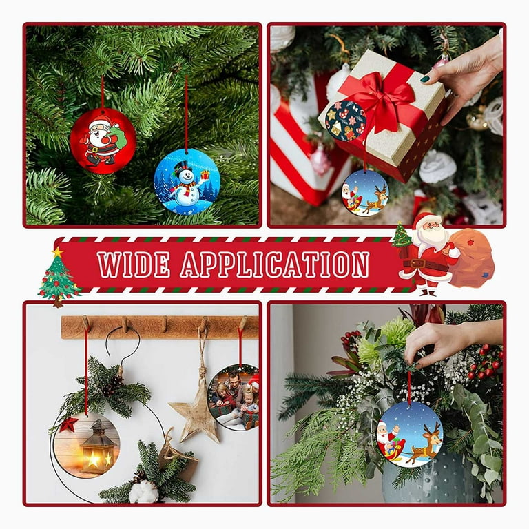 12Pcs Sublimation Ornament Blanks - MDF Sublimation Christmas Ornament  Blanks with Red Strings (3.15Inches) 
