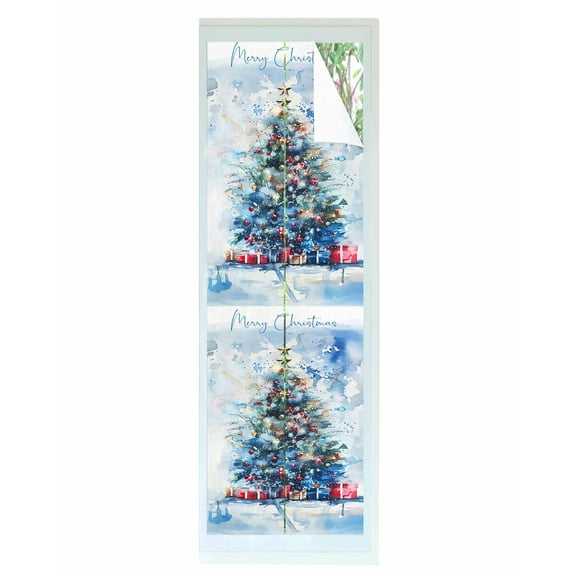 Window Privacy Film Blue Tree Christmas Stained Glass Window Film Decorative Sun Block Window Cover Snowflake Watercolor Xmas Window Clings Static Adhesive Sticker for Bathroom 17.7"x78.7"