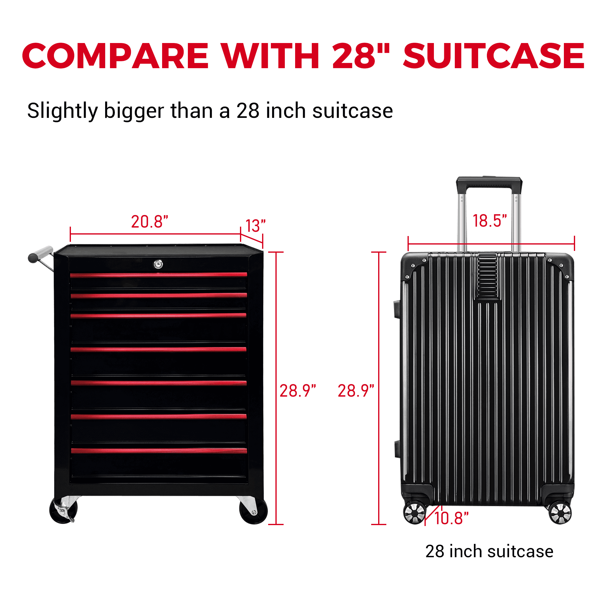 Rolling 20-Inch Metal Tool Chest with 7 Drawers and Ball Bearing Slides, Steel Tool Cabinet for Garage and Workshop, Black