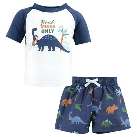 Hudson Baby Boys Swim Rashguard Set, Beach Vibe Dino, 3-6 Months