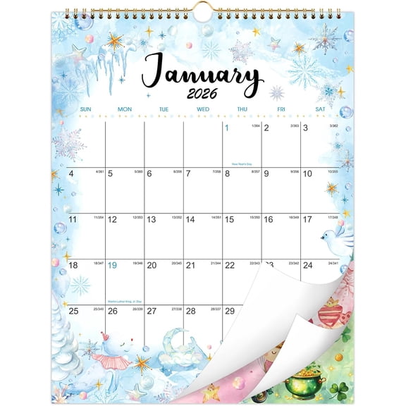 2026 Wall Calendar - 11.4" x 14.6", 2026 Wall Calendar 12 Month from JAN. - DEC. 2026, Twin-Wire Binding, Blank Block, Julian Dates, Hanging Loop, Holiday Reminder, Thick Paper