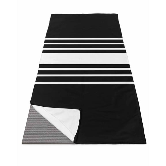 Black White Stripe Yoga Towel for Hot Yoga Non Slip, Modern Rustic Vertical Striped Yoga Mat Towel Absorbent Yoga Sweat Towels Microfiber Hot Yoga Blanket for Bikram Pilates 26"x74"