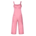 thumbnail image 2 of Bbyeadc Rompers for Women Sleeveless Linen Adjustable Straps Overalls Long Wide Leg Jumpsuits Casual Summer Beach Rompers with Pockets,Pink (XXL), 2 of 4