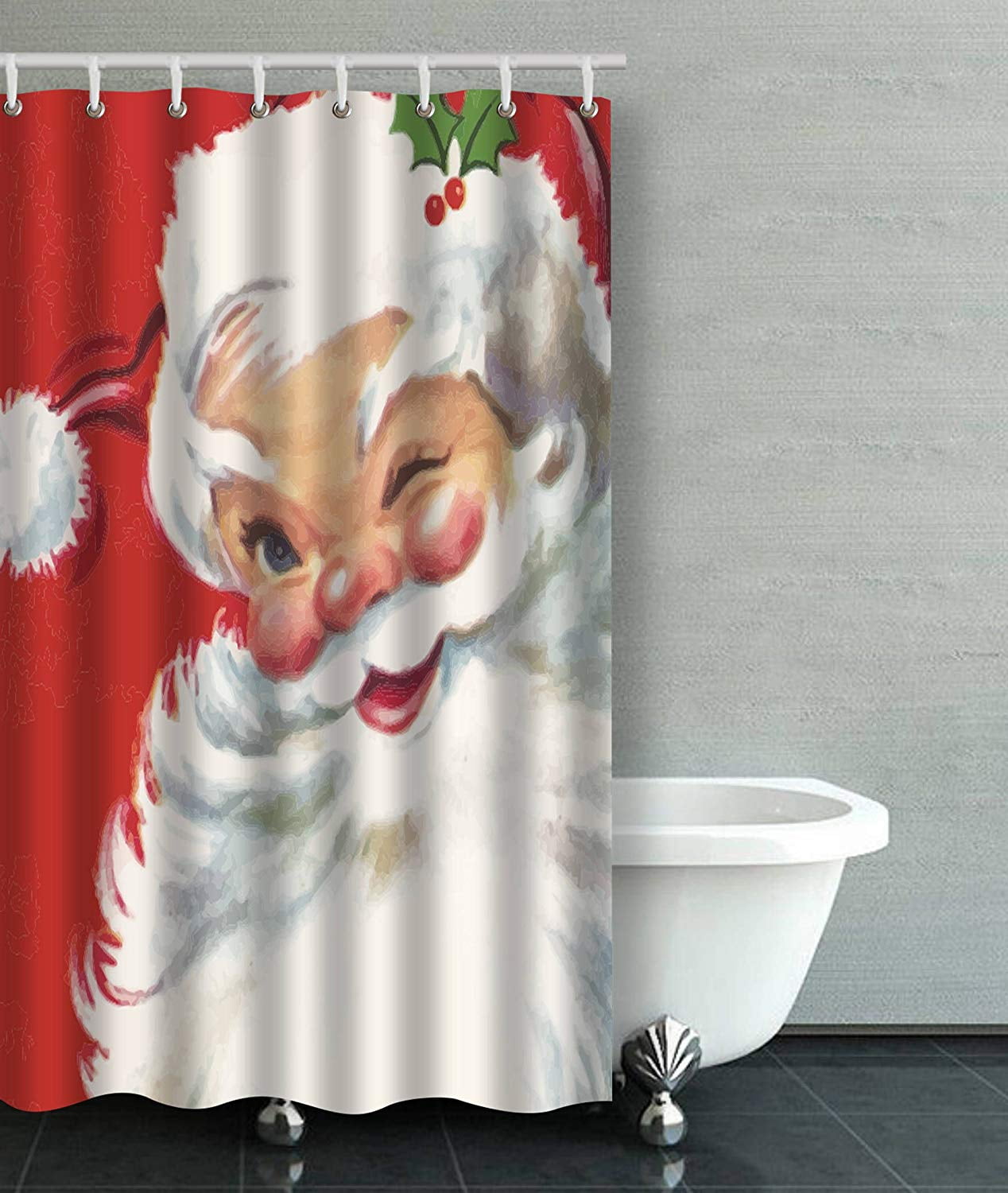 BPBOP Vintage Christmas Jolly Santa Bathroom Shower Curtain 36x72