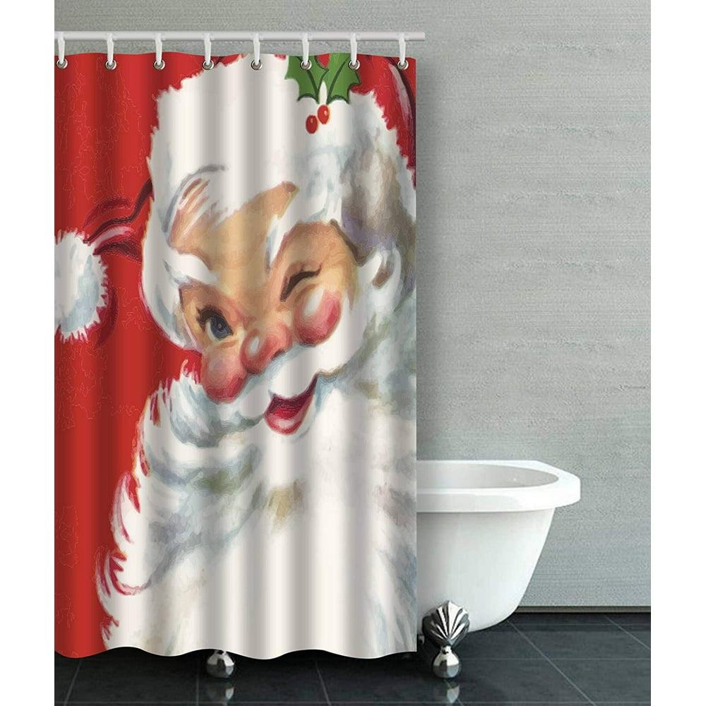 BPBOP Vintage Christmas Jolly Santa Bathroom Shower Curtain 36x72