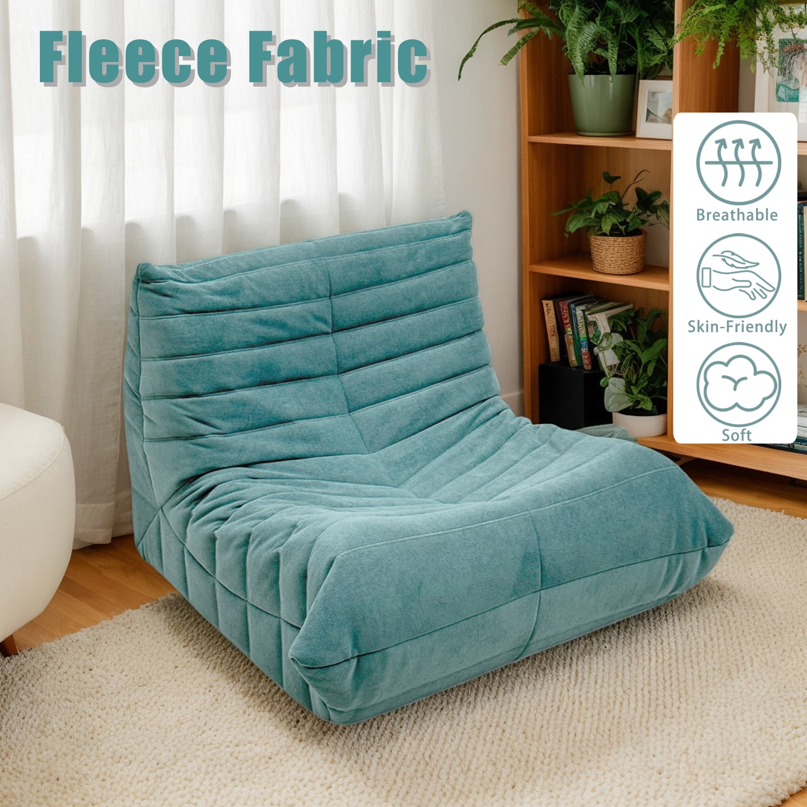 MEISIMAN Bean Bag Chair, Lazy Sofa Floor Chair- Beanbag for Adults, Comfy Giant Bean Bag Chair with Memory Foam & Fleece Fabric for Living Room, Bedroom, Reading Corner, Lounge