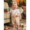 thumbnail image 6 of BemeyourBBs Newborn Baby Girl Summer Clothes Cotton Outfits Faux Two-piece Romper Bow Print Ruffled Trim Short Sleeve Jumpsuit and Bow Headband 2 Pcs Set, 6 of 9