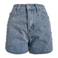 thumbnail image 4 of Hienoo Women's Rivet Denim Shorts Trendy High Rise Jean Shorts with Pockets, Sizes S-XXL, 4 of 7