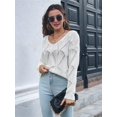 thumbnail image 4 of Fall Sweaters Round Neck Crochet Hollow Out Cute Winter Pullover Sweaters for Women Trendy White M, 4 of 8