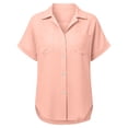 thumbnail image 7 of HongQid Women's Casual Short Sleeve Button Down Shirts Cotton Blouses V Neck Casual Tunics Solid Color Tops with Two Pockets, 7 of 7