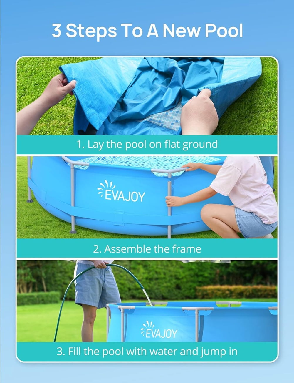 EVAJOY 10ft X 30in Metal Frame Above Ground Swimming Pool with Steel Frame Blue