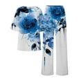 thumbnail image 3 of Women's Comfortable Summer O Neck Loose Short Sleeve Floral Print Top Shirt With Pants Large Size 2 Piece Set Pant Suits for Women Dressy Wedding Chiffon Overlay Jumpsuit Pantsuit for Women Dressy, 3 of 4